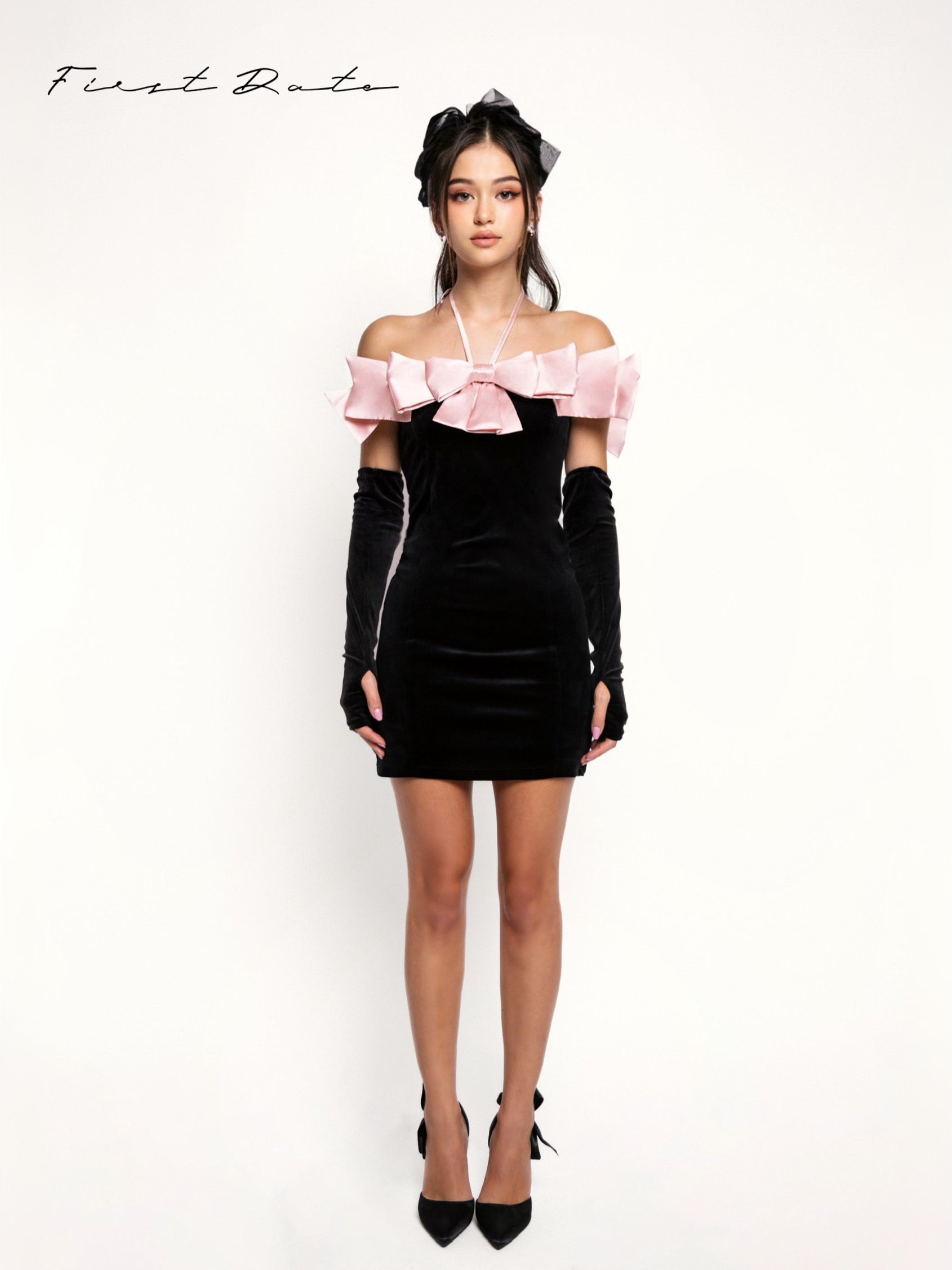 Evelyn Black-Pink Bow Bodycon Mini Dress – First Date