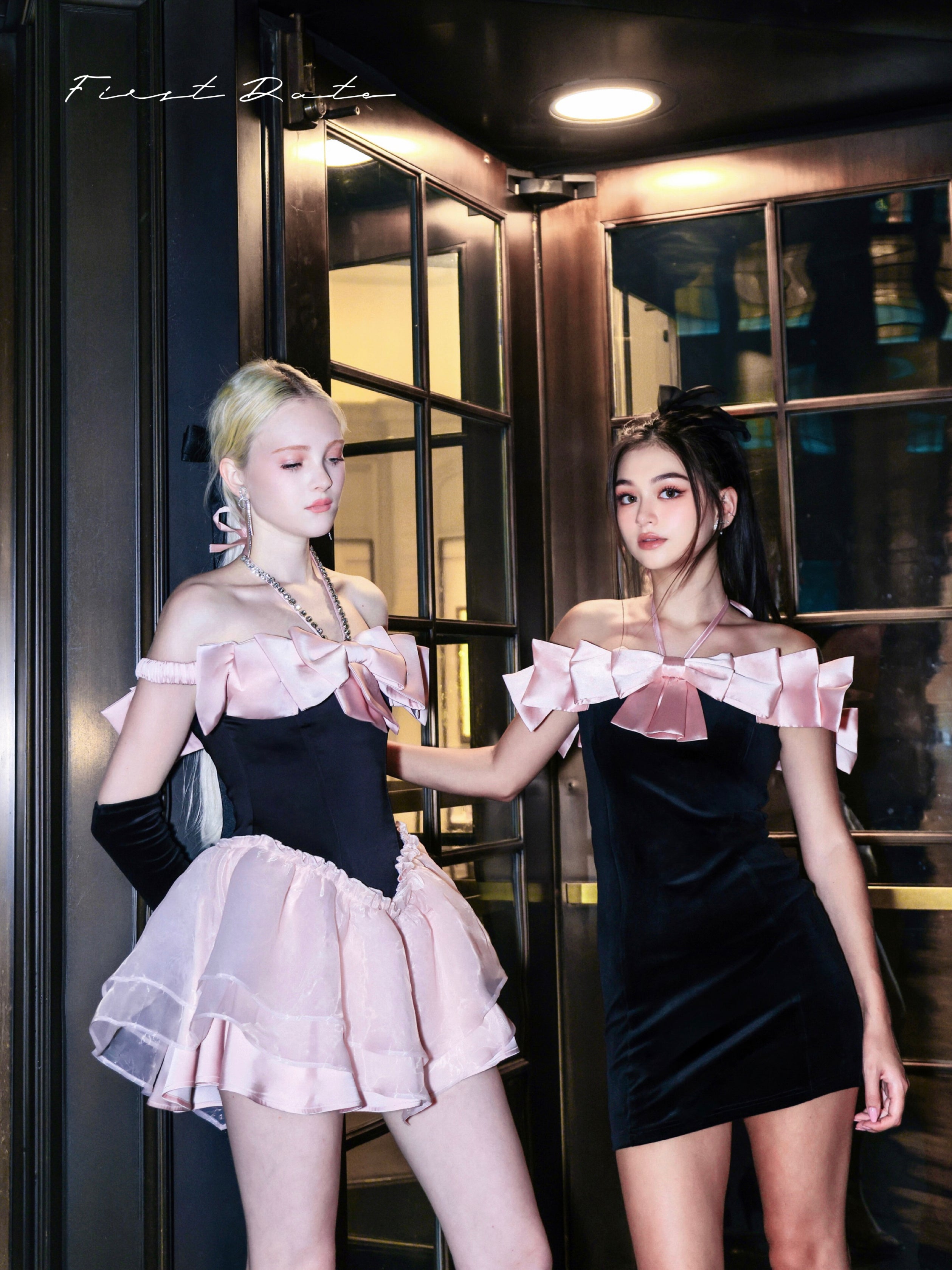 Evelyn Black-Pink Bow Bodycon Mini Dress Evelyn Black-Pink Bow Bodycon Mini Dress